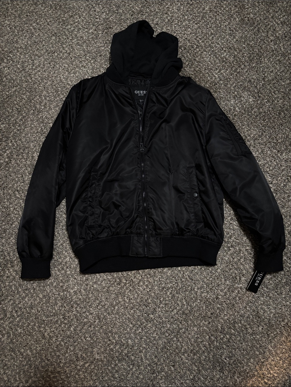 GUESS Black Hooded Bomber Jacket
